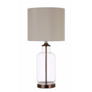 Glass Jar Shaped Metal Table Lamp, Bronze And Clear-Table & Desk Lamp-Bronze And Clear-Glass and Metal-JadeMoghul Inc.