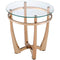 Glass Round End Table With Metal Base, Champagne And Clear Glass-Side and End Tables-Gold, Clear-Glass Metal-JadeMoghul Inc.