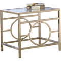 Glass Top End Table With Metal Base, Gold-Side and End Tables-Gold-Glass Metal-JadeMoghul Inc.