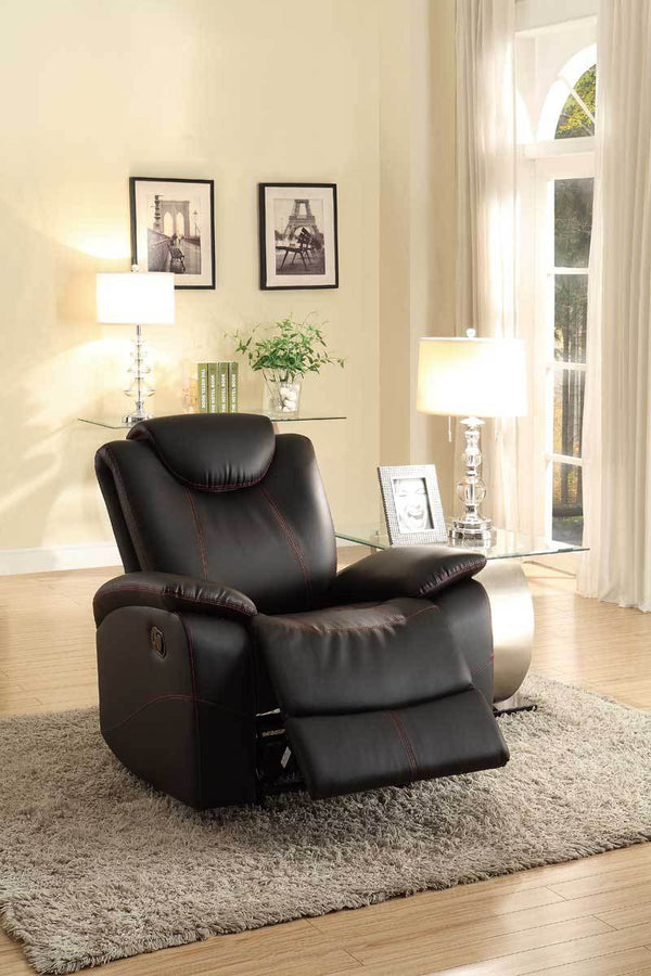 Glider Recliner Chair With Adjustable Headrest, Black-Living Room Furniture-Black-Leather Gel Match Metal-JadeMoghul Inc.