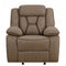 Glider Recliner With Contrast Stitching, Brown-Recliner Chairs-Brown-Wood and Leather-JadeMoghul Inc.