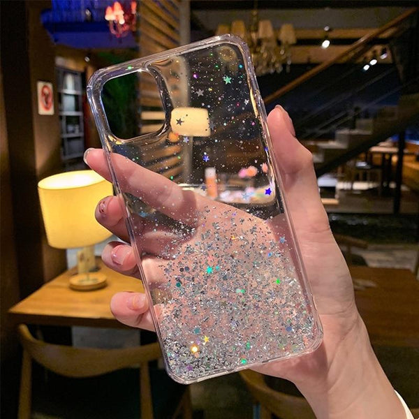 Glitter Star Silicone Case For iPhone 11 Pro XS X XR Max Shining Sequin TPU Clear Back Cover For iPhone 6 6S 7 8 12 Plus SE 2020 AExp