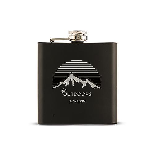 Go Outdoors Etched Black Hip Flask (Pack of 1)-Personalized Gifts For Men-JadeMoghul Inc.