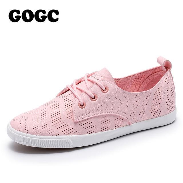 GOGC 2018 New Style Women Shoes with Hole Breathable Women Flat Shoes Women Sneakers Casual Shoes Summer Autunm Lace-Up footwear-Pink-6-China-JadeMoghul Inc.
