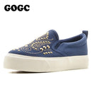 GOGC 2018 Studded Women Shoes Stud Canvas Shoes Women Causal Shoes Comfortable Thick Bottom Slip on Flats Shoes Women Slipony-blue-6-China-JadeMoghul Inc.