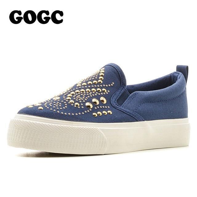 GOGC 2018 Studded Women Shoes Stud Canvas Shoes Women Causal Shoes Comfortable Thick Bottom Slip on Flats Shoes Women Slipony-blue-6-China-JadeMoghul Inc.