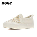 GOGC 2018 Studded Women Shoes Stud Canvas Shoes Women Causal Shoes Comfortable Thick Bottom Slip on Flats Shoes Women Slipony-white-6-Russian Federation-JadeMoghul Inc.
