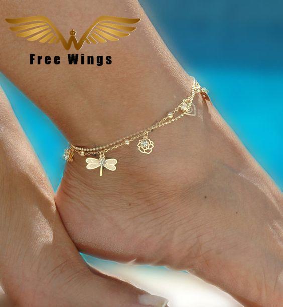 Gold Bohemian Anklet Beach Foot Jewelry Leg Chain Butterfly Dragonfly anklets For Women Barefoot Sandals Ankle Bracelet feet 2D4-Rose-JadeMoghul Inc.