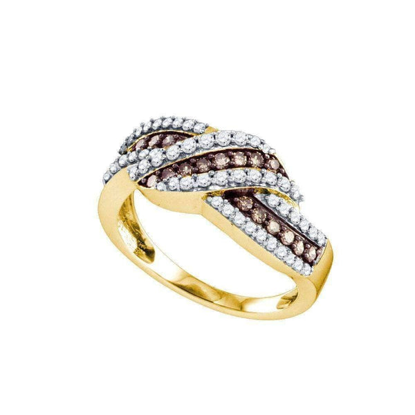10kt Yellow Gold Women's Round Cognac-brown Color Enhanced Diamond Crossover Band Ring 3/4 Cttw - FREE Shipping (US/CAN)