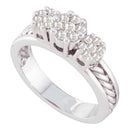 14kt White Gold Women's Round Diamond Triple Flower Cluster Rope Ring 1/2 Cttw - FREE Shipping (US/CAN)