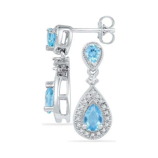 10kt White Gold Women's Pear Lab-Created Blue Topaz Dangle Diamond Earrings 1-1-2 Cttw - FREE Shipping (US/CAN)