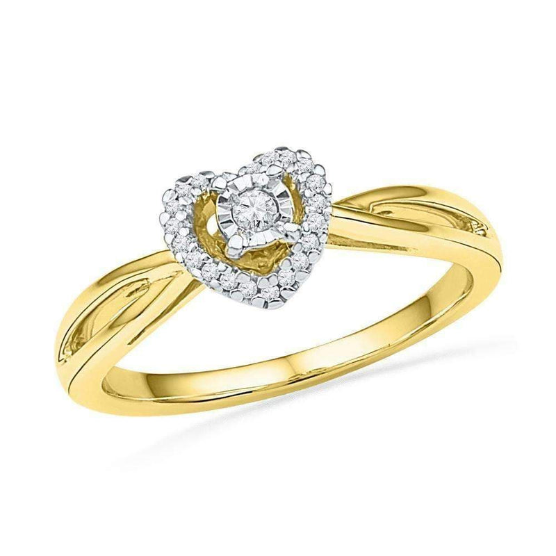 10kt Yellow Gold Womens Round Diamond Heart Love Solitaire Ring 1/8 Cttw