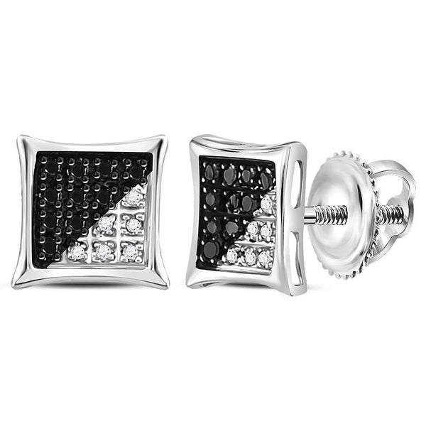 Gold & Diamond Men Earrings Sterling Silver Mens Round Black Color Enhanced Diamond Square Kite Earrings 1-10 Cttw - FREE Shipping (US/CAN) JadeMoghul