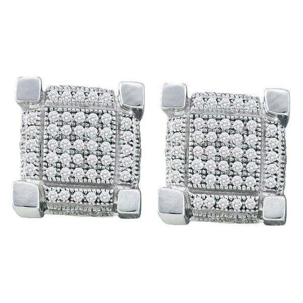 Gold & Diamond Men Earrings Sterling Silver Mens Round Diamond 3D Square Cluster Stud Earrings 1-2 Cttw JadeMoghul Inc. 