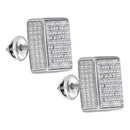 Gold & Diamond Men Earrings Sterling Silver Mens Round Pave-set Diamond 3D Square Cluster Stud Earrings 1-2 Cttw - FREE Shipping (US/CAN) JadeMoghul