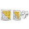 Gold & Diamond Men Earrings Sterling Silver Mens Round Yellow Color Enhanced Diamond Cluster Earrings 1-20 Cttw JadeMoghul Inc. 