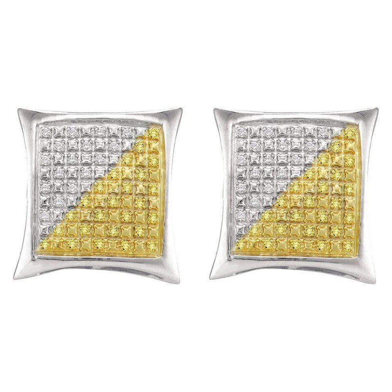 Gold & Diamond Men Earrings Sterling Silver Mens Round Yellow Color Enhanced Diamond Square Kite Earrings 1-4 Cttw JadeMoghul Inc. 
