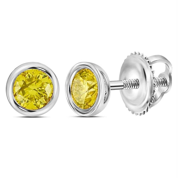 Gold & Diamond Men Earrings Sterling Silver Mens Round Yellow Color Enhanced Diamond Stud Earrings 1-2 Cttw JadeMoghul Inc. 