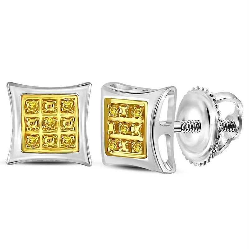 Gold & Diamond Men Earrings Sterling Silver Women's Round Yellow Color Enhanced Diamond Square Kite Stud Earrings .03 Cttw - FREE Shipping (US/CAN) JadeMoghul