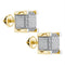 Yellow-tone Sterling Silver Mens Round Diamond 3D Square Cluster Stud Earrings 1-5 Cttw