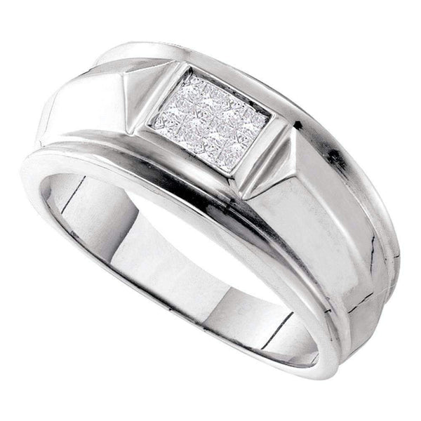 14kt White Gold Men's Princess Diamond Cluster Band Ring 1/4 Cttw - FREE Shipping (US/CAN)