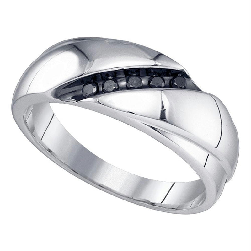 Gold & Diamond Men Rings Sterling Silver Men's Round Black Color Enhanced Diamond Diagonal Row Band Ring 1/8 Cttw - FREE Shipping (US/CAN) JadeMoghul