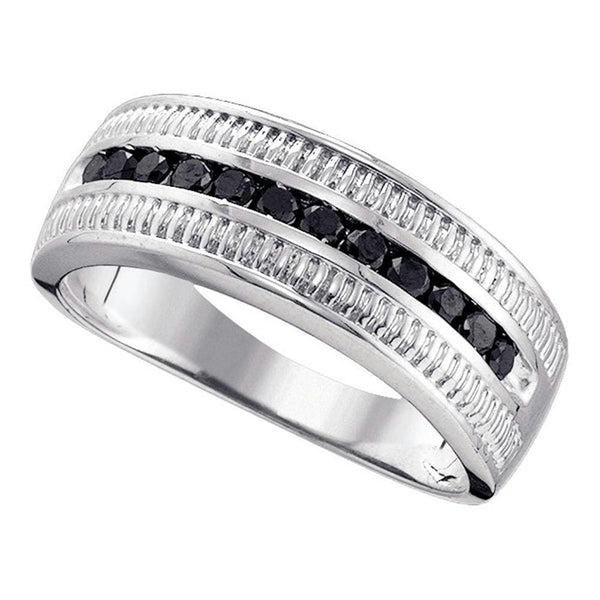 Gold & Diamond Men Rings Sterling Silver Men's Round Black Color Enhanced Diamond Roped Band Ring 1/2 Cttw - FREE Shipping (US/CAN) JadeMoghul
