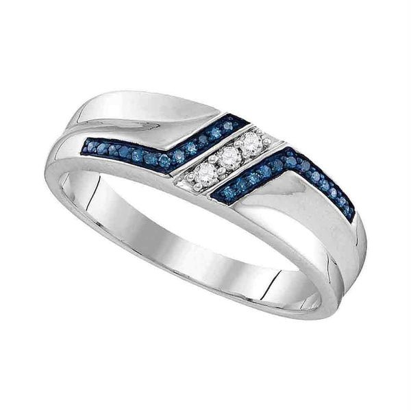 Gold & Diamond Men Rings Sterling Silver Men's Round Blue Color Enhanced Diamond Wedding Band 1/5 Cttw - FREE Shipping (US/CAN) JadeMoghul