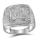 Gold & Diamond Men Rings Sterling Silver Men's Round Diamond Square Frame Cluster Ring 1/10 Cttw - FREE Shipping (US/CAN) - Size 9 JadeMoghul