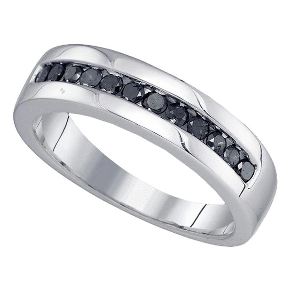 Gold & Diamond Men Rings Sterling Silver Mens Round Black Color Enhanced Diamond Wedding Band Ring 1/2 Cttw JadeMoghul Inc. 