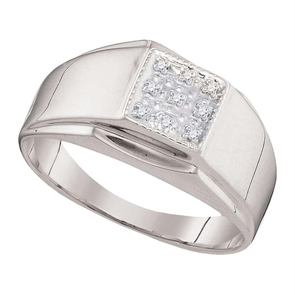 Gold & Diamond Men Rings Sterling Silver Mens Round Diamond Square Cluster Ring .03 Cttw JadeMoghul Inc. 