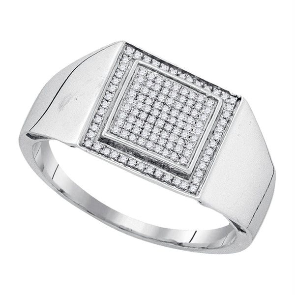Gold & Diamond Men Rings Sterling Silver Mens Round Diamond Square Frame Cluster Ring 1/4 Cttw JadeMoghul Inc. 