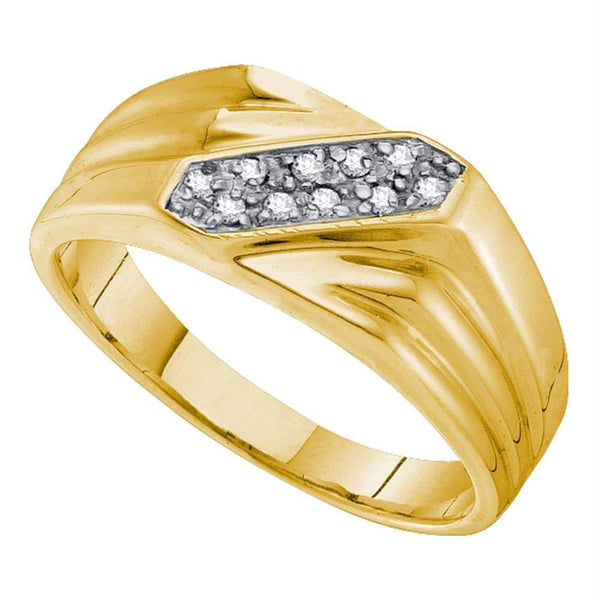 Yellow-tone Sterling Silver Mens Round Prong-set Diamond Double Row Ring 1/10 Cttw