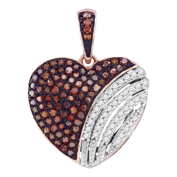 10k Rose Gold Women's Red Diamond Heart Pendant - FREE Shipping (US/CA)