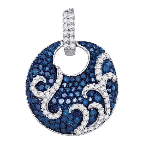 10kt White Gold Women's Round Blue Color Enhanced Diamond Curl Stripe Circle Pendant 1-2 Cttw - FREE Shipping (US/CAN)