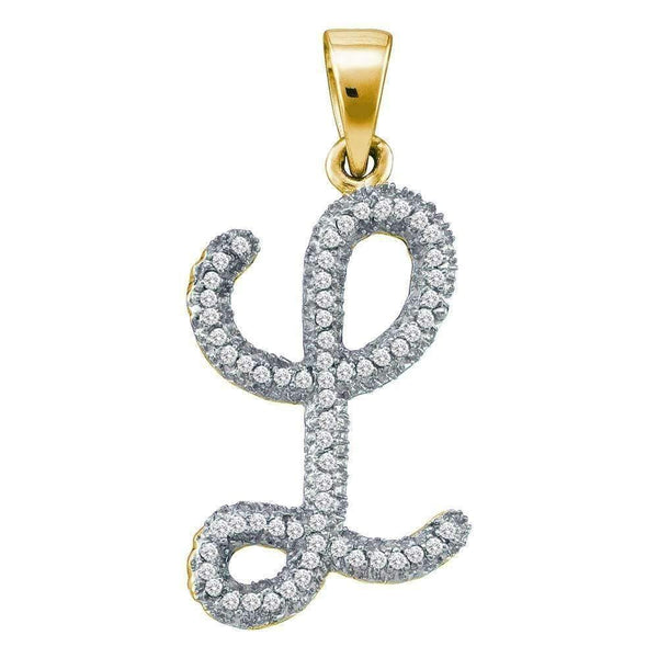 10kt Yellow Gold Women's Round Diamond Cursive Letter L Pendant 1-6 Cttw - FREE Shipping (US/CAN)