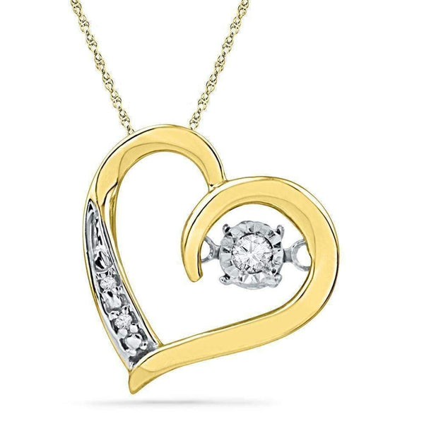 10kt Yellow Gold Womens Round Diamond Heart Love Twinkle Moving Pendant 1-20 Cttw - FREE Shipping (US/CAN)