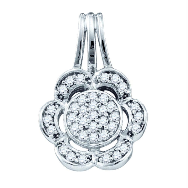 Gold & Diamond Pendants & Necklaces Sterling Silver Round Diamond Cluster Womens Flower Pendant 1-10 Cttw JadeMoghul Inc. 