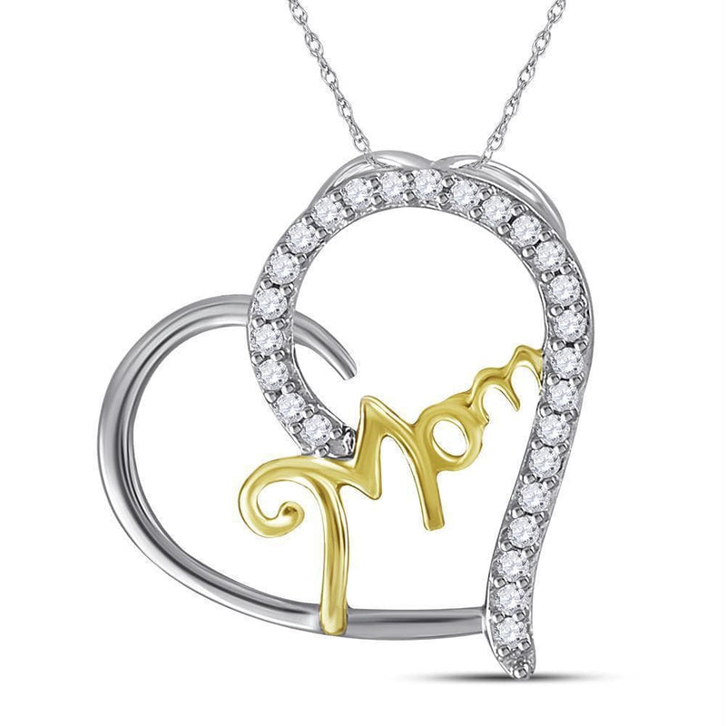 Gold & Diamond Pendants & Necklaces Sterling Silver Two-tone Women's Round Diamond Mom Heart Pendant 1-10 Cttw - FREE Shipping (US/CAN) JadeMoghul