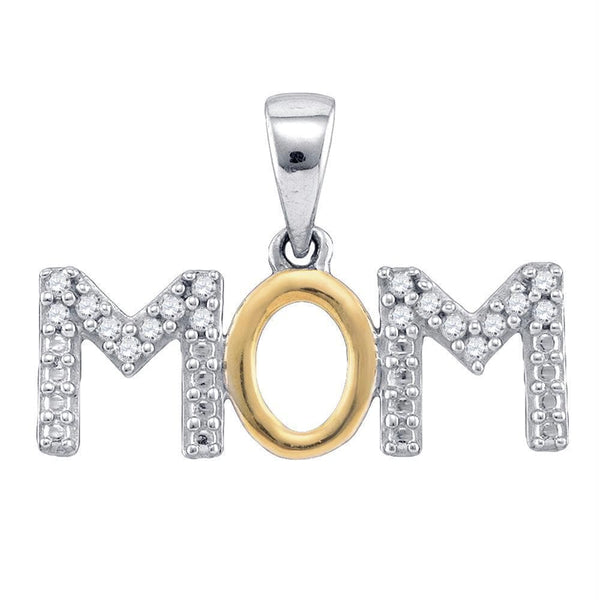 Gold & Diamond Pendants & Necklaces Sterling Silver White Diamond Mother Mom 2-tone Charm Pendant 1-10 Cttw JadeMoghul Inc. 