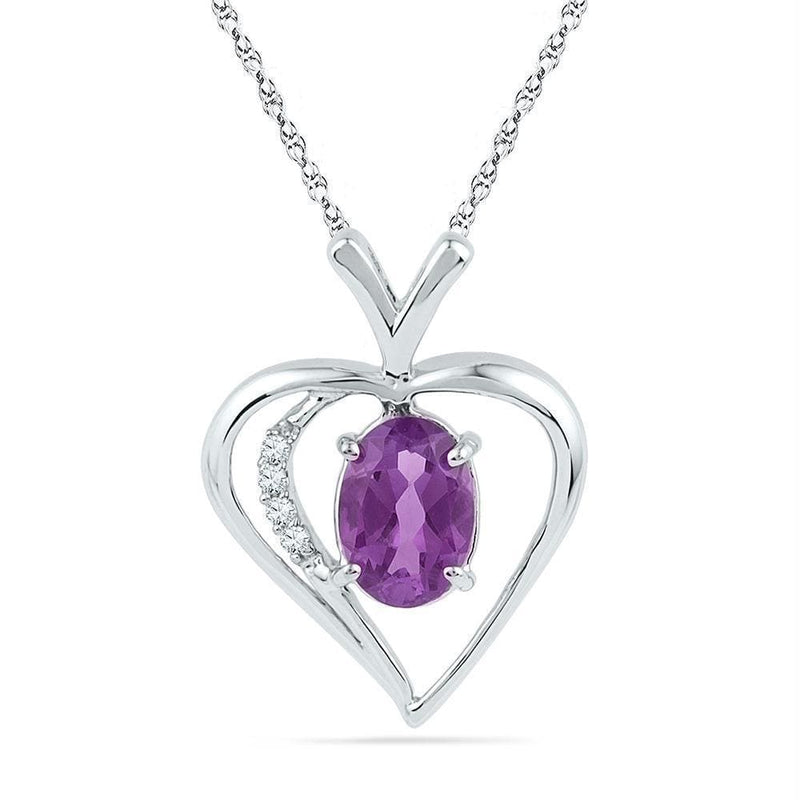 Gold & Diamond Pendants & Necklaces Sterling Silver Women's Lab-Created Amethyst & Diamond Heart Love Pendant 3-4 Cttw - FREE Shipping (US/CAN) JadeMoghul