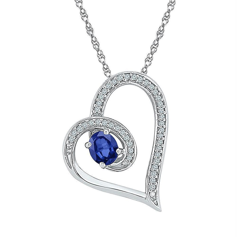 Gold & Diamond Pendants & Necklaces Sterling Silver Women's Oval Lab-Created Blue Sapphire Heart Diamond-accent Pendant 5-8 Cttw - FREE Shipping (US/CAN) JadeMoghul