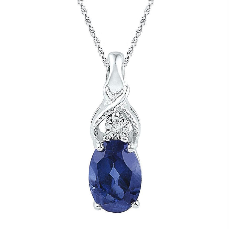 Gold & Diamond Pendants & Necklaces Sterling Silver Women's Oval Lab-Created Blue Sapphire Solitaire Diamond Pendant 7-8 Cttw - FREE Shipping (US/CAN) JadeMoghul