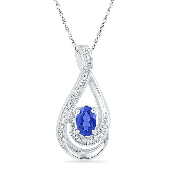 Gold & Diamond Pendants & Necklaces Sterling Silver Women's Oval Lab-Created Blue Sapphire Solitaire Teardrop Pendant 1-2 Cttw - FREE Shipping (US/CAN) JadeMoghul