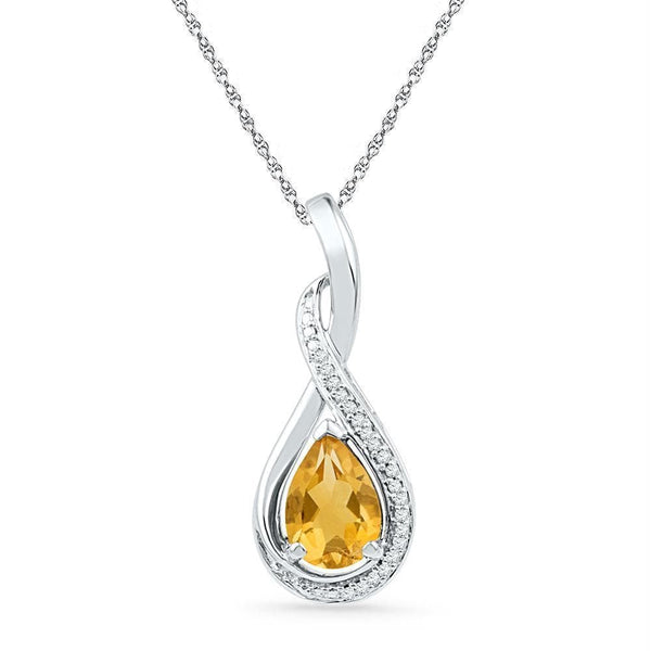 Gold & Diamond Pendants & Necklaces Sterling Silver Women's Oval Lab-Created Citrine Solitaire Diamond Frame Twist Pendant 1-1-6 Cttw - FREE Shipping (US/CAN) JadeMoghul