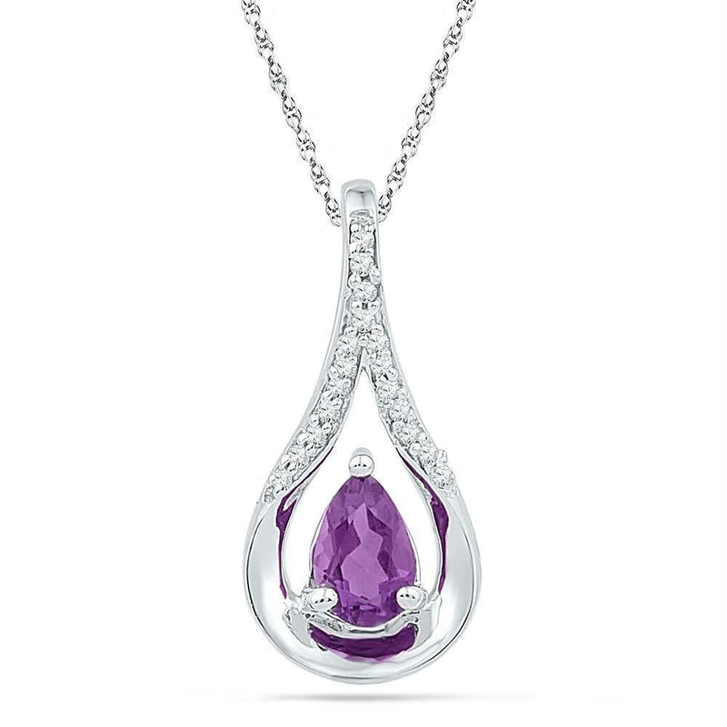 Gold & Diamond Pendants & Necklaces Sterling Silver Women's Pear Lab-Created Amethyst Solitaire Diamond Teardrop Pendant 1-2 Cttw - FREE Shipping (US/CAN) JadeMoghul