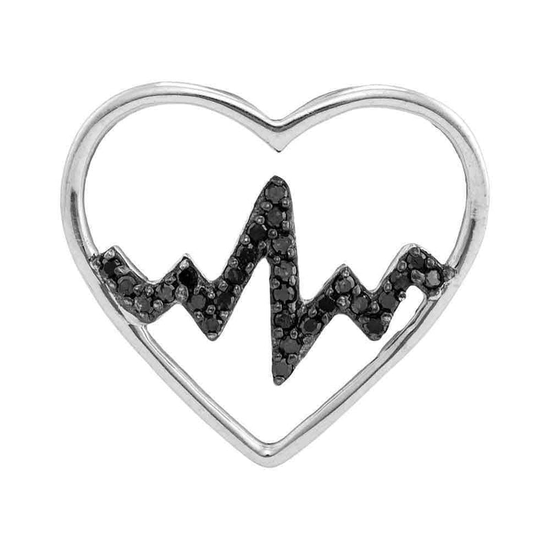 Gold & Diamond Pendants & Necklaces Sterling Silver Women's Round Black Color Enhanced Diamond Heartbeat Heart Pendant 1-10 Cttw - FREE Shipping (US/CAN) JadeMoghul