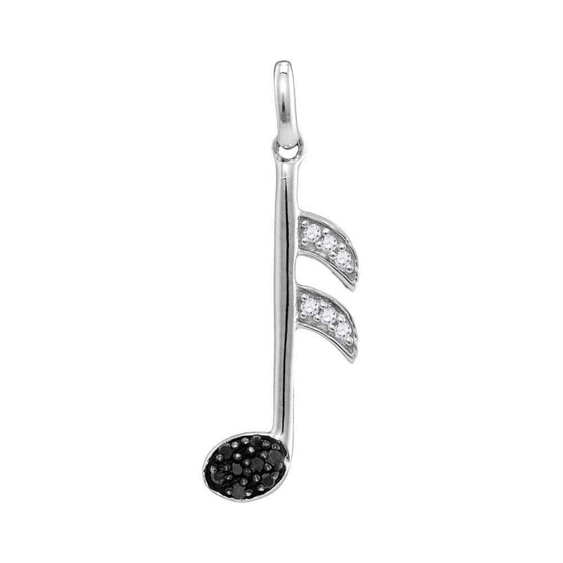 Gold & Diamond Pendants & Necklaces Sterling Silver Women's Round Black Color Enhanced Diamond Music 16th Note Pendant 1-20 Cttw - FREE Shipping (US/CAN) JadeMoghul