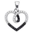 Gold & Diamond Pendants & Necklaces Sterling Silver Women's Round Black Color Enhanced Diamond Small Heart Pendant 1-4 Cttw - FREE Shipping (US/CAN) JadeMoghul