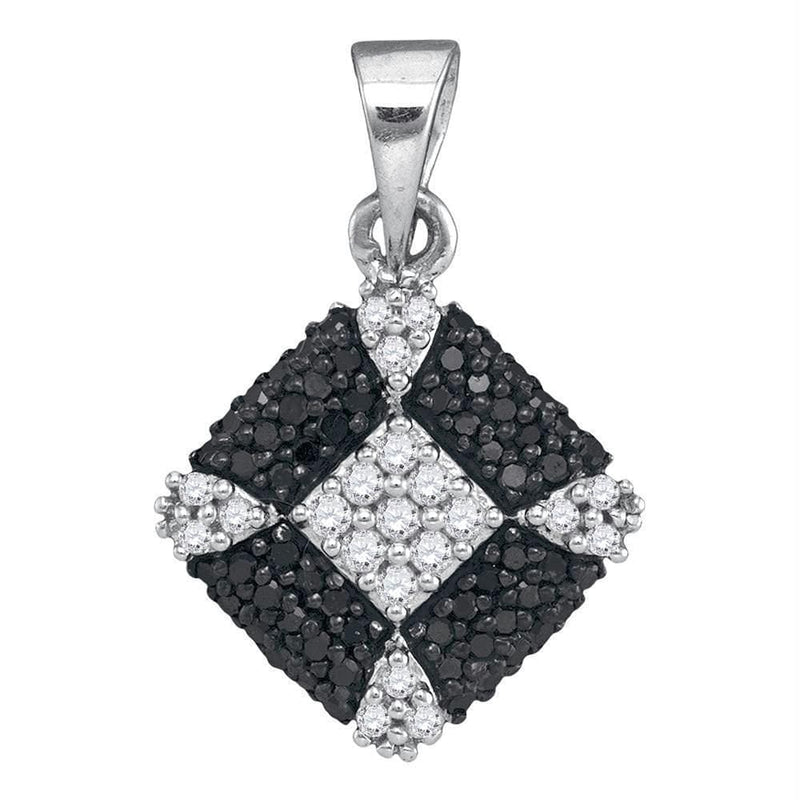 Gold & Diamond Pendants & Necklaces Sterling Silver Women's Round Black Color Enhanced Diamond Square Cluster Pendant 1-4 Cttw - FREE Shipping (US/CAN) JadeMoghul